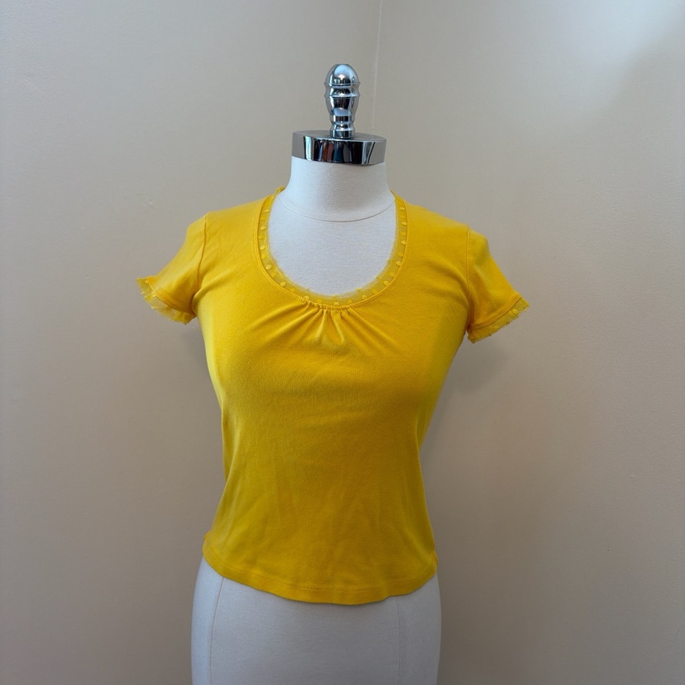 Vintage Sunshine Yellow Mesh Neck Trim T Shirt S